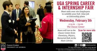 Flier for UGA Spring Career & Internship Fair